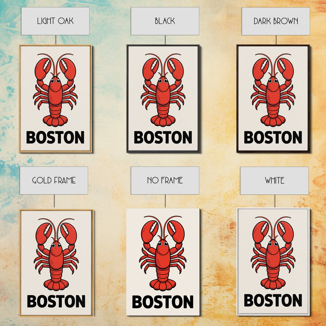 Red Lobster Boston Canvas Print, Coastal Kitchen Wall Art, Nautical Seafood Poster, New England Beach House Decor Art Gift