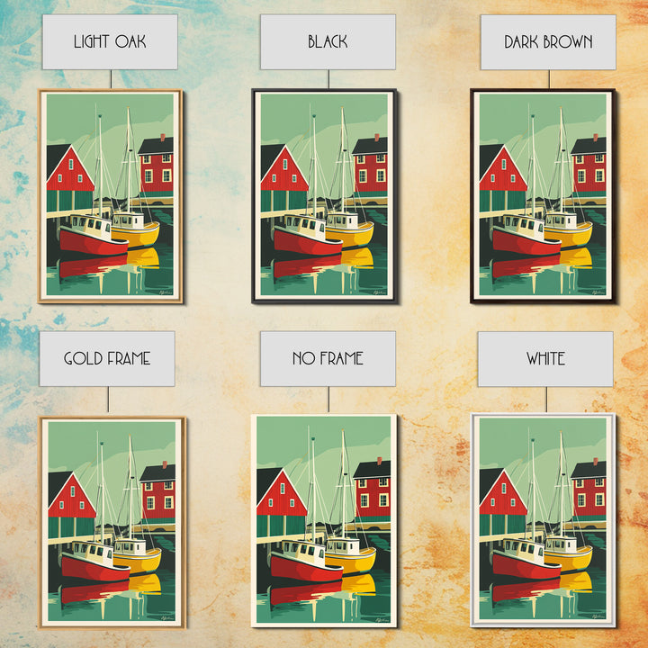 Red And Yellow Boats By Boathouse Wall Art, Nautical Coastal Canvas Print, Scandinavian Harbor Home Decor, Lake House Gift
