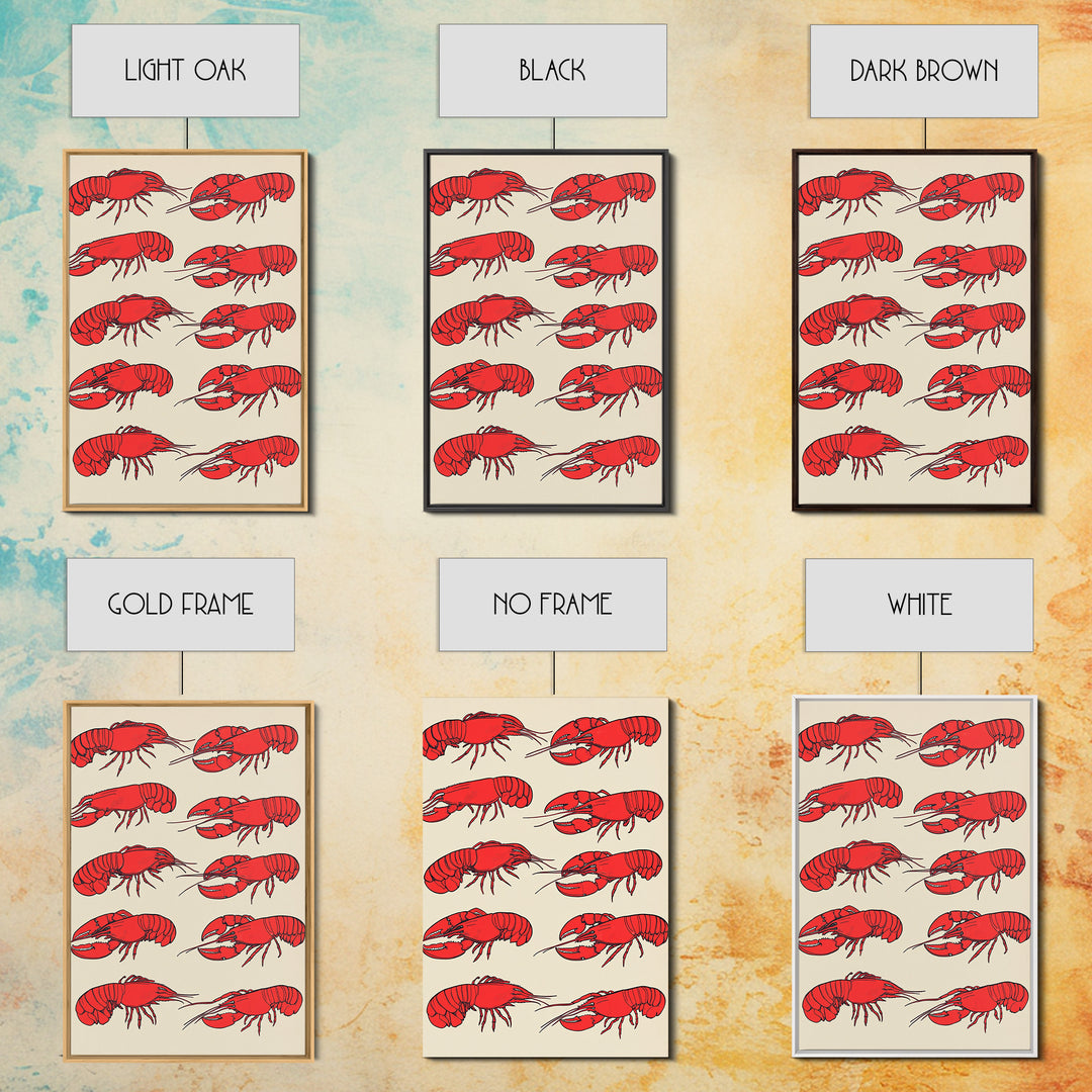 Red Lobster Pattern On Beige Wall Art, Coastal Kitchen Decor, Seafood Print, Nautical Home Decor, Beach House Dining Room Gift