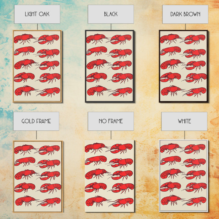 Red Lobster Pattern On Beige Wall Art, Coastal Kitchen Decor, Seafood Print, Nautical Home Decor, Beach House Dining Room Gift