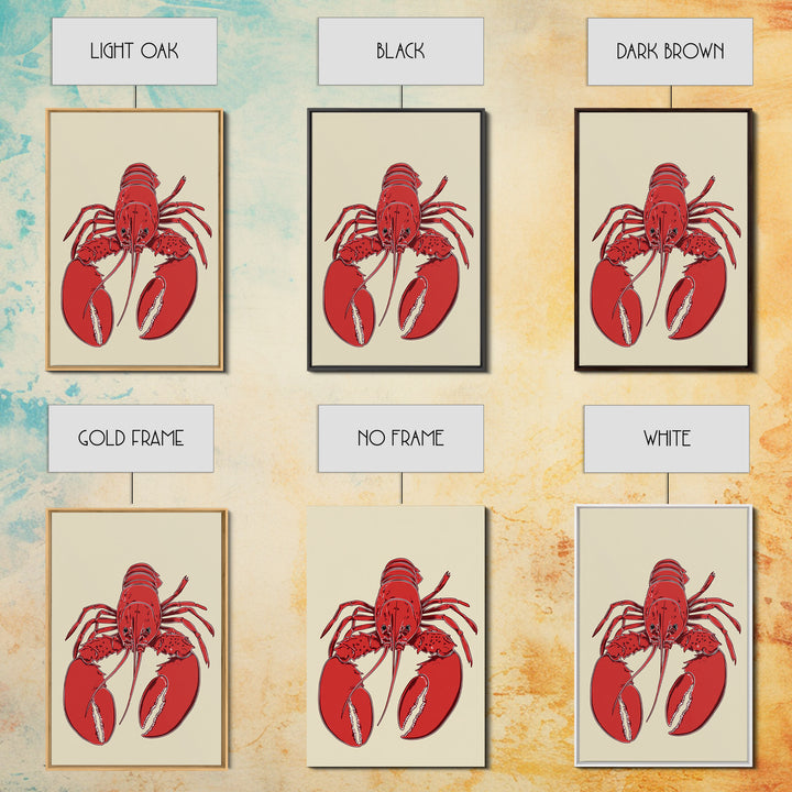 Bold Red Lobster Illustration Canvas Print, Coastal Kitchen Wall Art, Nautical Seafood Decor, Beach House Gift For Food Lovers