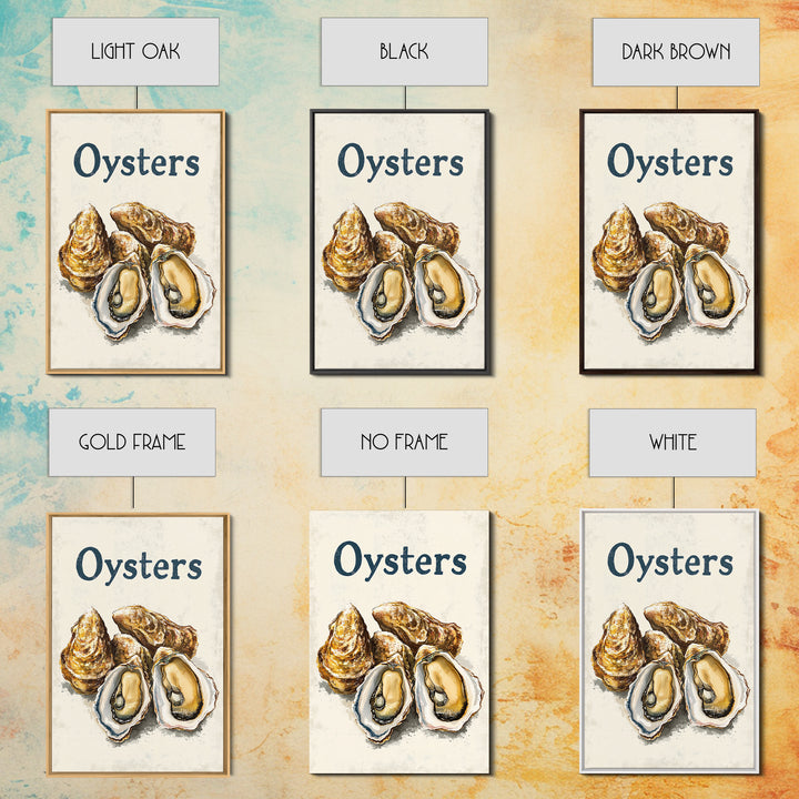 Blue Oyster Shell Illustration Canvas Print, Coastal Kitchen Wall Decor, Seafood Poster, Nautical Dining Room Art Print, Gift For Foodie