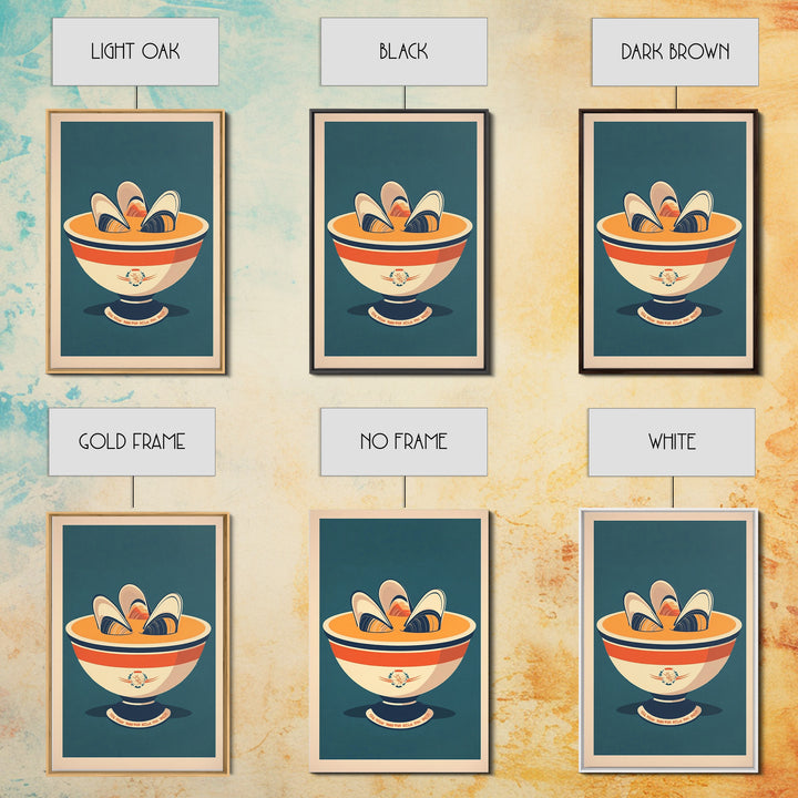Retro Mussel Bowl Seafood Canvas Print, Coastal Kitchen Wall Art, Nautical Dining Room Decor, Shellfish Art Print Gift For Foodie
