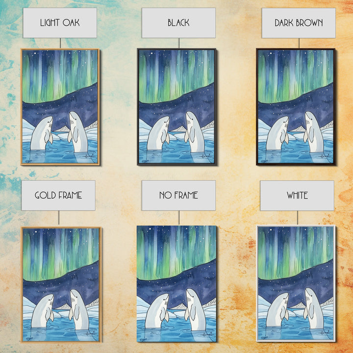 Northern Lights Beluga Whales Canvas Print, Aurora Borealis Ocean Wall Art, Arctic Nursery Decor, Coastal Wall Decor, Gift For Her