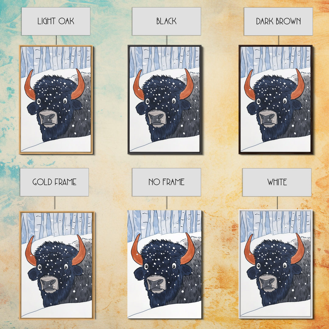 Snowy Bison Portrait Wall Art, Winter Wildlife Print, Rustic Cabin Decor, Animal Wall Decor, Western Nursery Art, Gift For Him