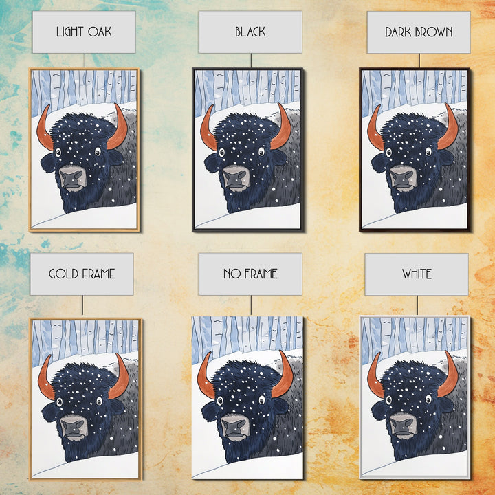 Snowy Bison Portrait Wall Art, Winter Wildlife Print, Rustic Cabin Decor, Animal Wall Decor, Western Nursery Art, Gift For Him