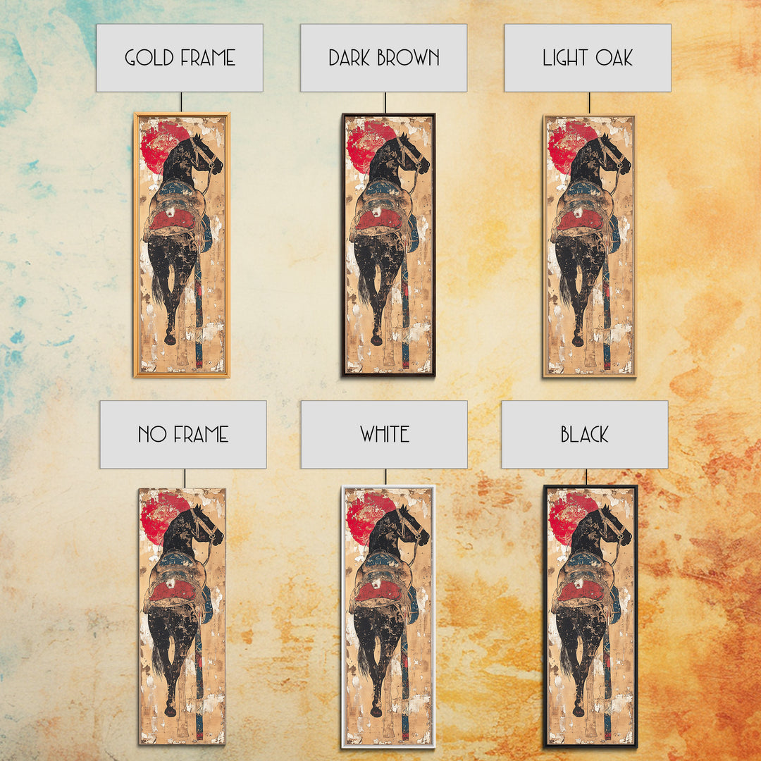 Black Horse Rider Under Red Sun Canvas Print, Western Wall Art, Equestrian Decor, Cowboy Art Print, Rustic Home Decor Gift