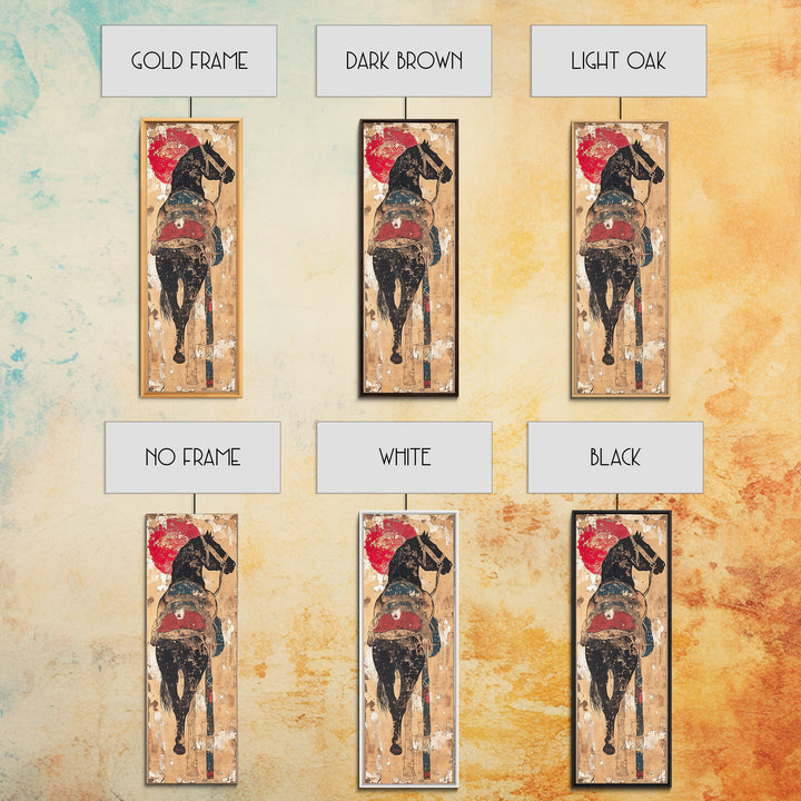 Black Horse Rider Under Red Sun Canvas Print, Western Wall Art, Equestrian Decor, Cowboy Art Print, Rustic Home Decor Gift