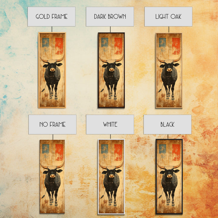 Black Longhorn Bull Western Wall Art, Rustic Farmhouse Canvas Print, Cowboy Decor, Ranch House Decor, Gift For Him, Living Room Decor
