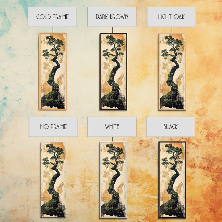 Twisted Bonsai Pine Tree Wall Art, Japanese Nature Print, Wabi Sabi Botanical Canvas For Japandi Living Room Decor Art Gift