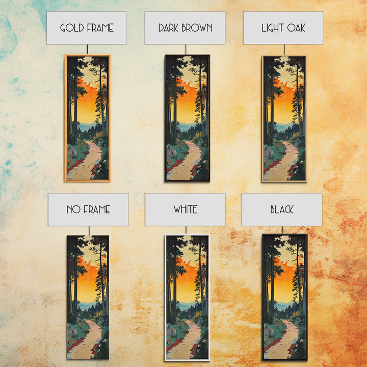 Sunset Forest Trail Canvas Print, Mountain Path Landscape Living Room Wall Art, Rustic Cabin Decor, Orange Sky Nature Art Print