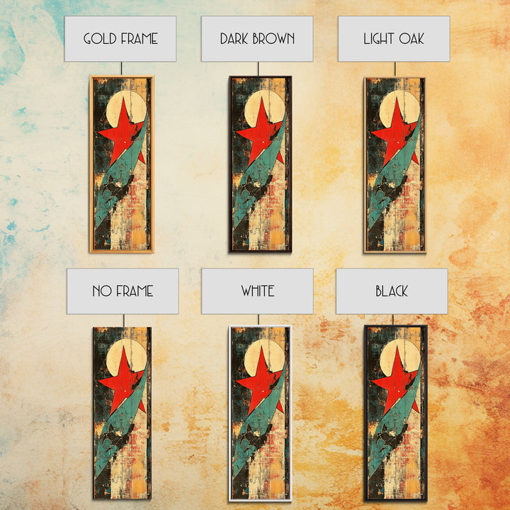 Red Star And Teal Rocket Abstract Canvas Print, Mid Century Modern Wall Art, Retro Futuristic Art, Bold Office Decor, Home Decor
