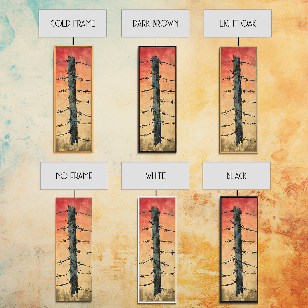 Barbed Wire Fence Post At Red Sunset Wall Art, Rustic Western Decor, Industrial Farmhouse Print, Masculine Office Decor Gift