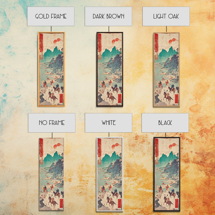 Horseback Riders In Turquoise Mountains Wall Art, Japanese Landscape Print, Western Travel Poster, Rustic Home Decor Gift