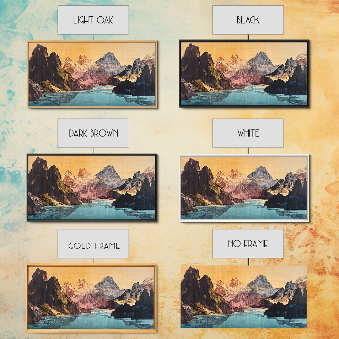 Dramatic Alpine Lake With Rugged Mountain Peaks Wall Art, Panoramic Landscape Print, Rustic Nature Decor, Large Canvas Print