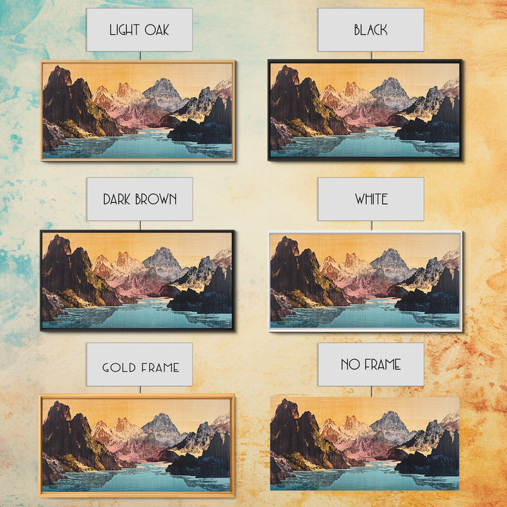 Dramatic Alpine Lake With Rugged Mountain Peaks Wall Art, Panoramic Landscape Print, Rustic Nature Decor, Large Canvas Print