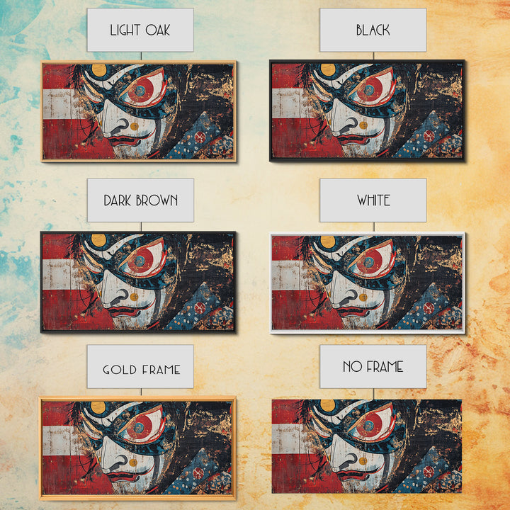 Kabuki Mask Theater Face Framed Canvas Print, Japanese Wall Art, Dramatic Wall Decor, Asian Inspired Art, Statement Artwork