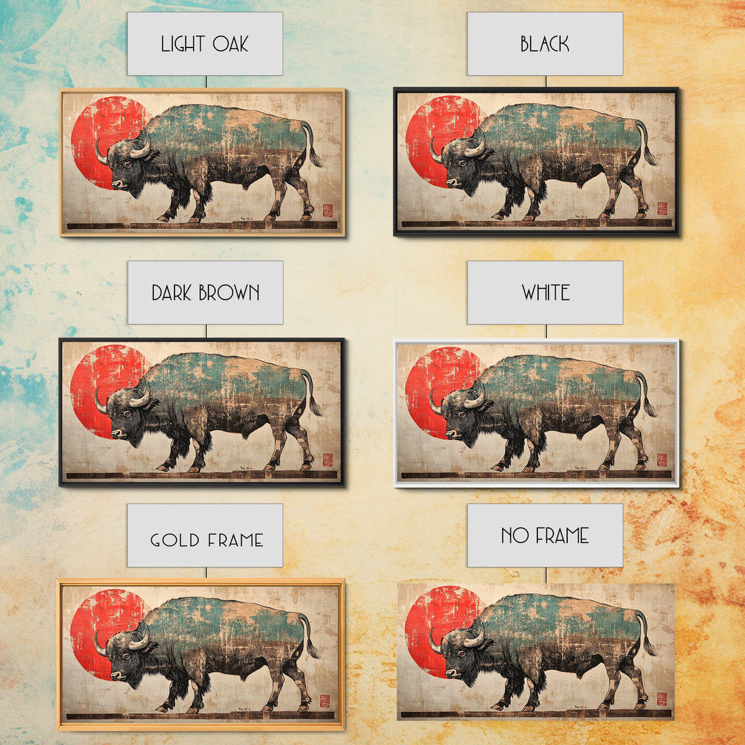 Walking Bison Red Sun Canvas Print, Western Wall Art, Buffalo Art Print, Rustic Home Decor, Masculine Office Wall Decor, Gift For Him