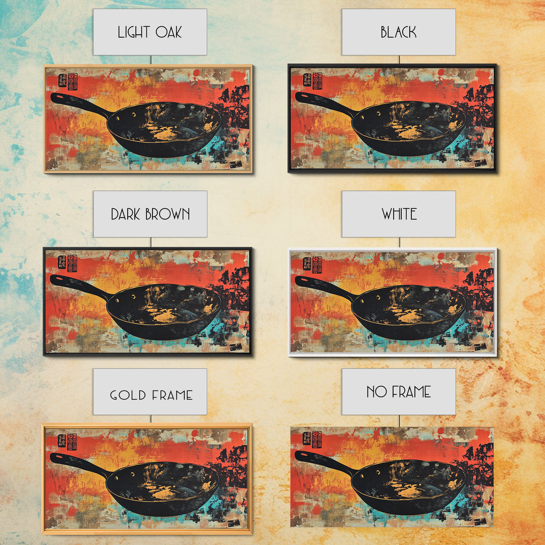 Black Wok Pan On Red Teal Background Wall Art, Kitchen Canvas Print, Rustic Food Decor, Dining Room Wall Decor Gift For Chef