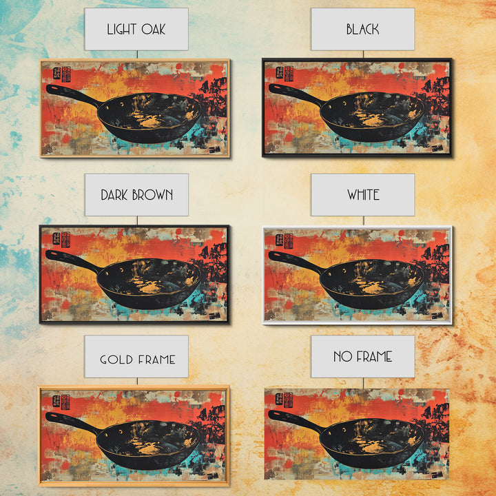 Black Wok Pan On Red Teal Background Wall Art, Kitchen Canvas Print, Rustic Food Decor, Dining Room Wall Decor Gift For Chef