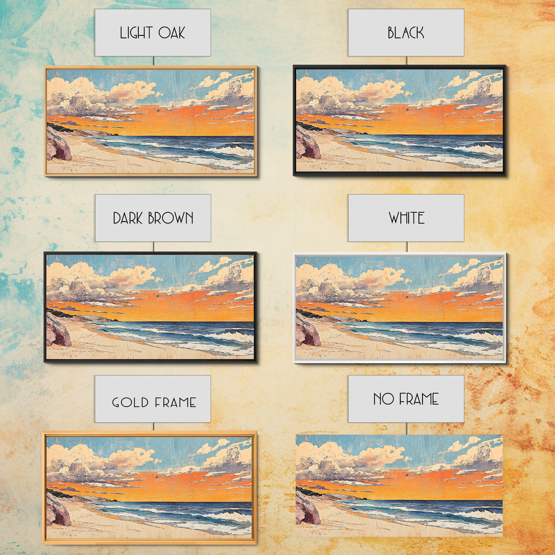 Pastel Ocean Beach Sunset Canvas Print, Coastal Wall Art, Nautical Seascape Decor, Beach House Living Room Wall Decor Print