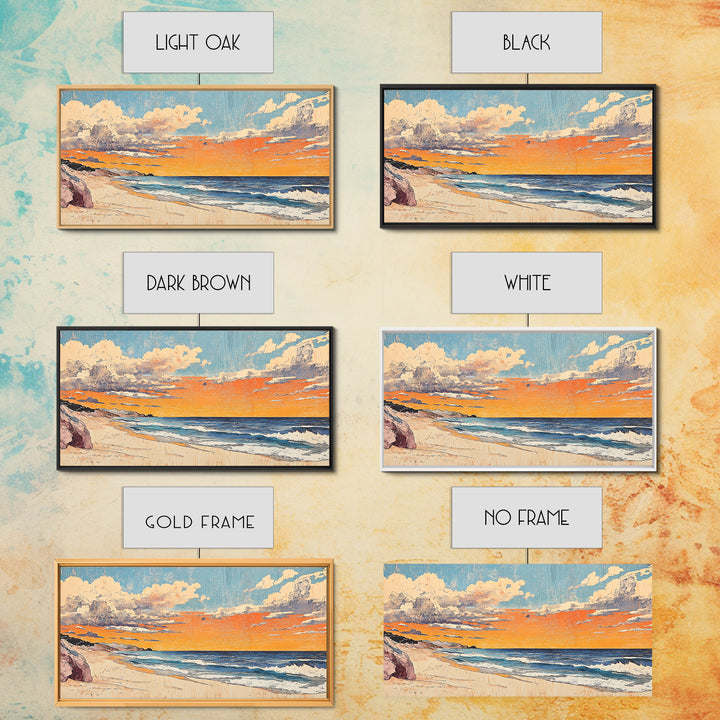 Pastel Ocean Beach Sunset Canvas Print, Coastal Wall Art, Nautical Seascape Decor, Beach House Living Room Wall Decor Print
