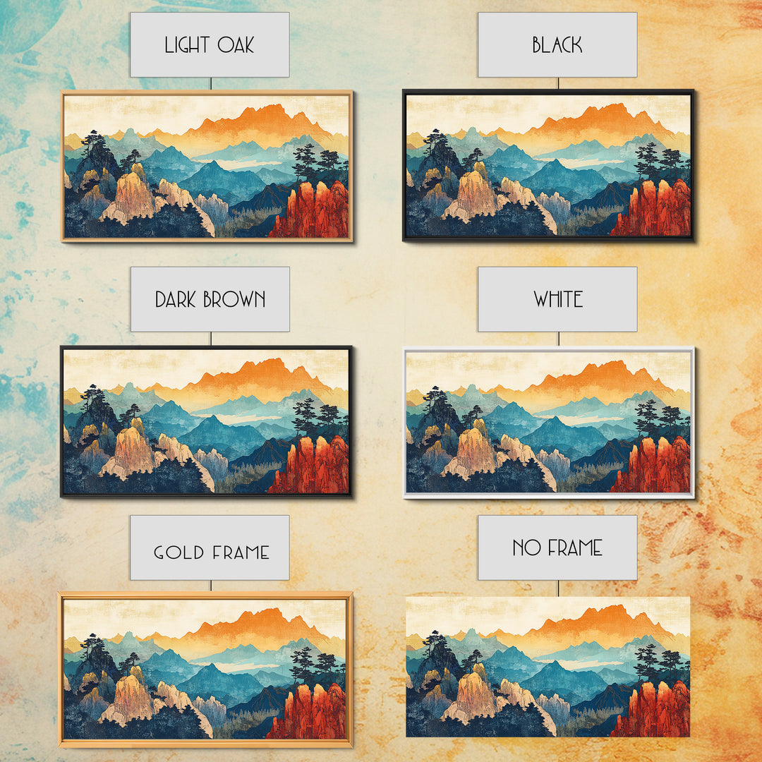 Layered Mountain Peaks Landscape Wall Art, Southwestern Nature Canvas Print, Boho Cabin Decor, Large Living Room Gift For Him