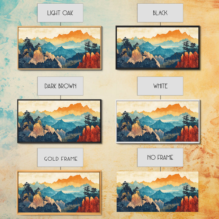 Layered Mountain Peaks Landscape Wall Art, Southwestern Nature Canvas Print, Boho Cabin Decor, Large Living Room Gift For Him