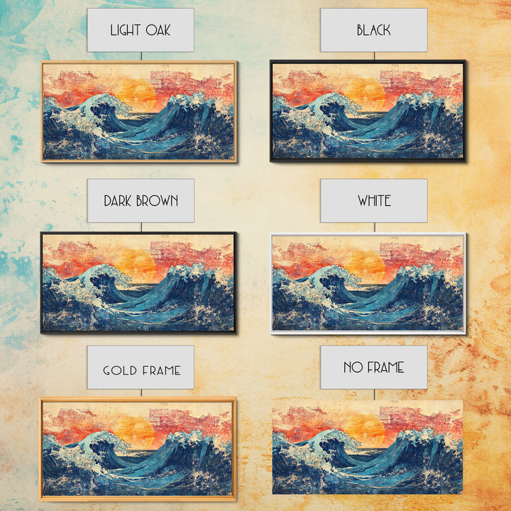 Sunset Ocean Waves, Japanese Seascape Canvas Print, Coastal Wall Art, Nautical Decor, Beach House Living Room Print, Housewarming Gift