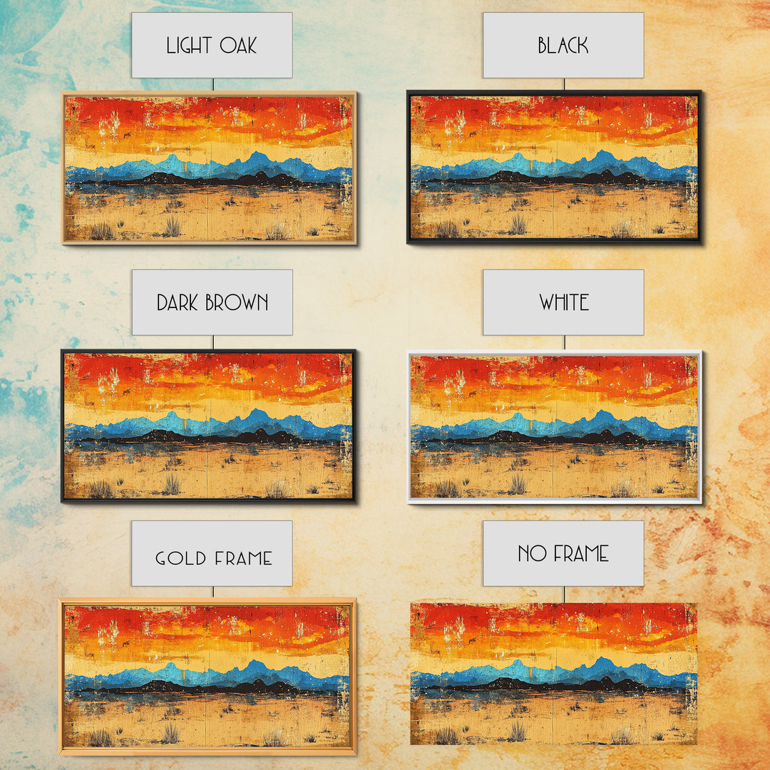 Blue Desert Mountain Wall Art, Fiery Sunset Landscape Canvas Print, Southwest Modern Decor, Above Sofa Wall Decor Gift Idea