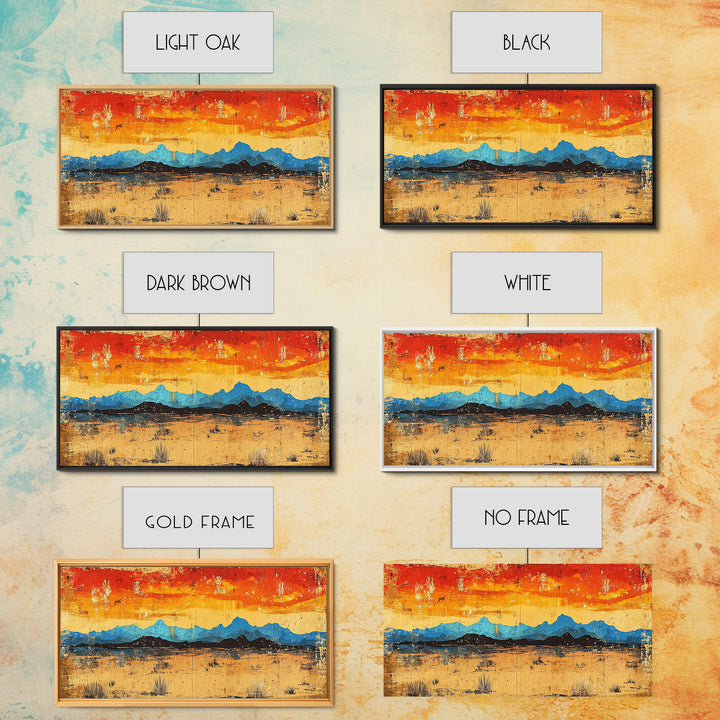 Blue Desert Mountain Wall Art, Fiery Sunset Landscape Canvas Print, Southwest Modern Decor, Above Sofa Wall Decor Gift Idea