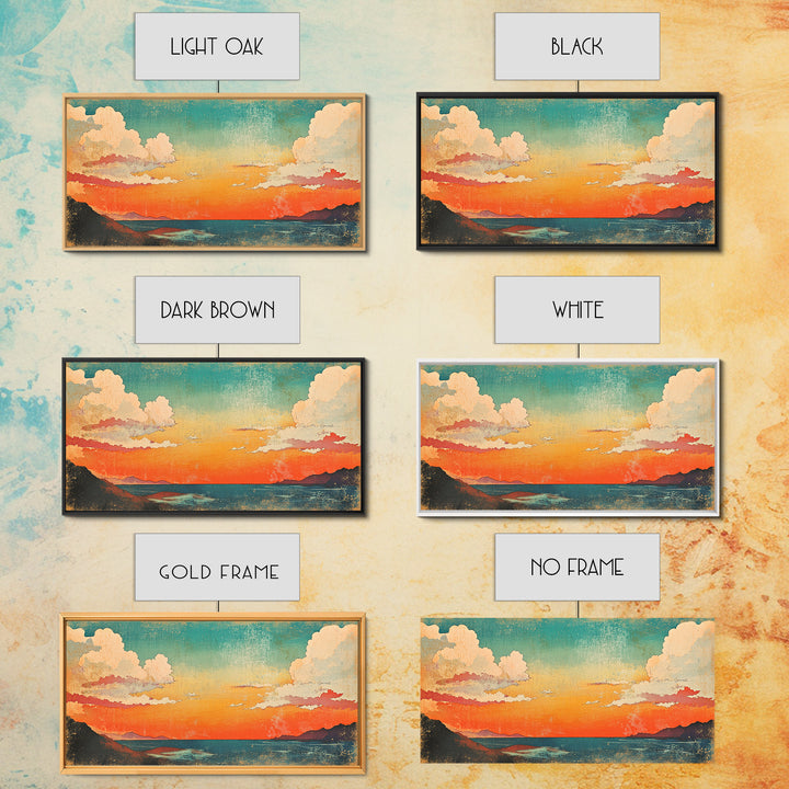 Pastel Coastal Sunset Wall Art, Ocean Horizon Canvas Print, Beach House Decor, Serene Living Room Wall Decor Gift For Her