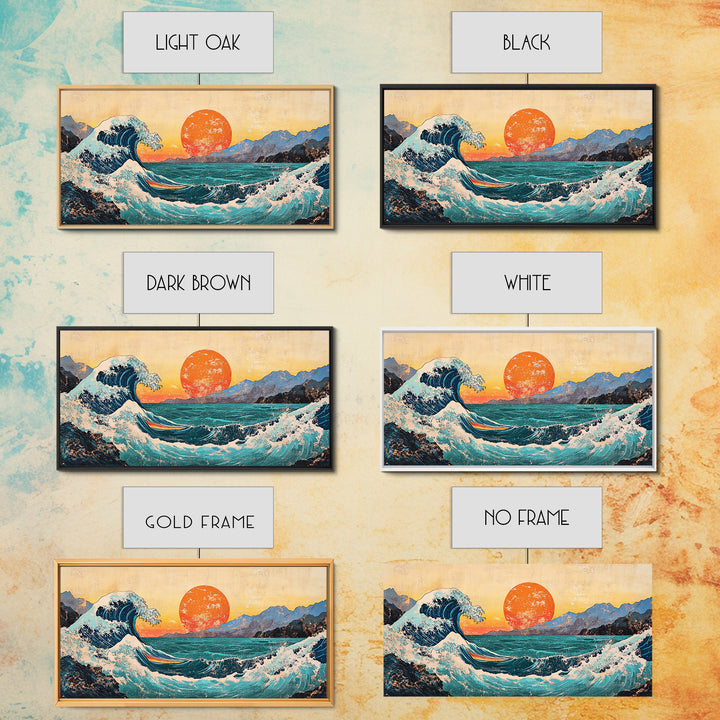 Great Wave With Orange Sun Canvas Print, Japanese Ocean Wall Art, Coastal Landscape Decor For Living Room Above Sofa Housewarming Gift