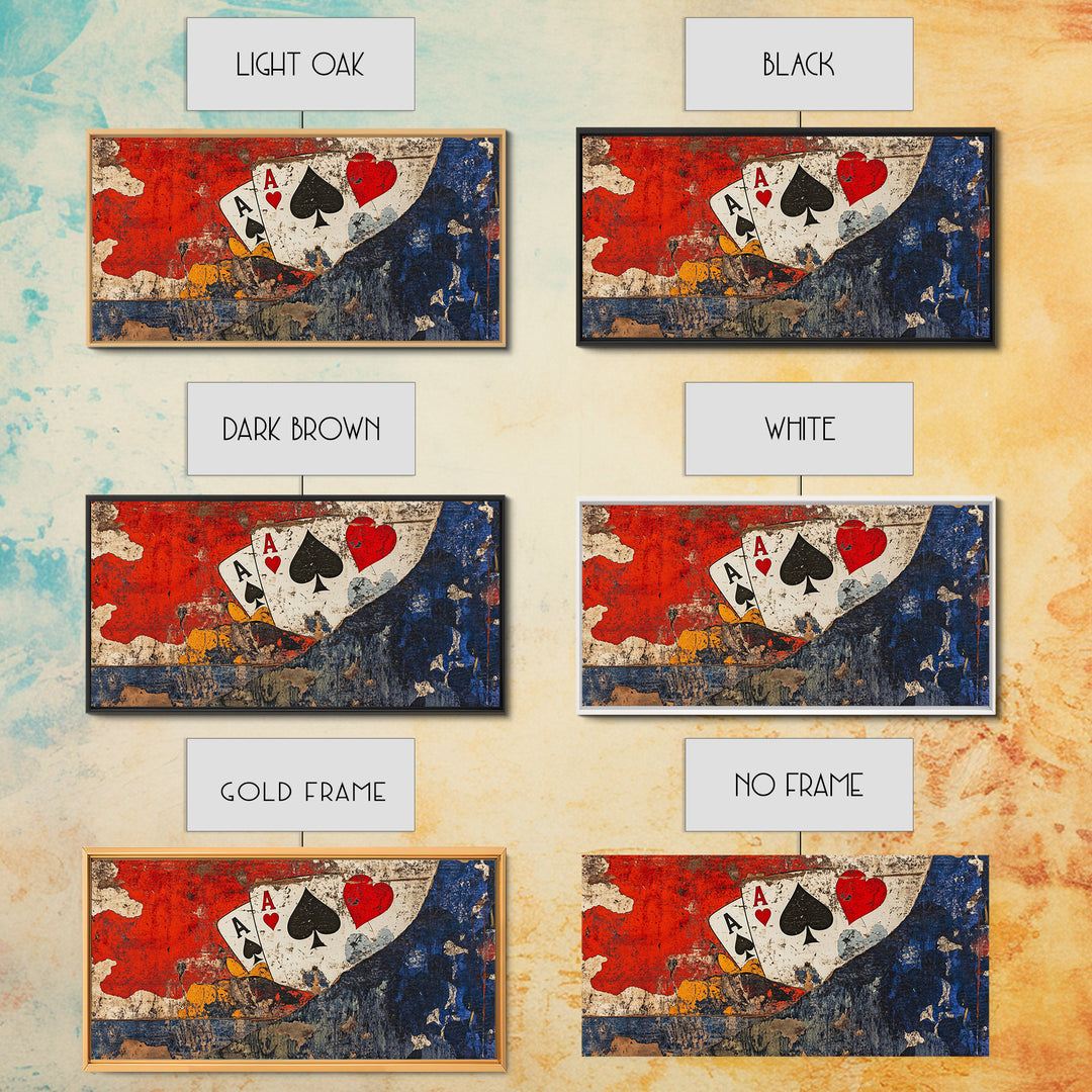 Grunge Ace Playing Cards Wall Art, Retro Poker Canvas Print, Game Room Decor For Man Cave, Casino Gift For Him Housewarming