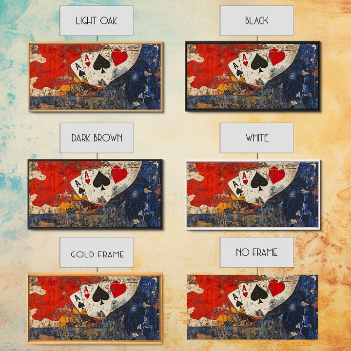 Grunge Ace Playing Cards Wall Art, Retro Poker Canvas Print, Game Room Decor For Man Cave, Casino Gift For Him Housewarming