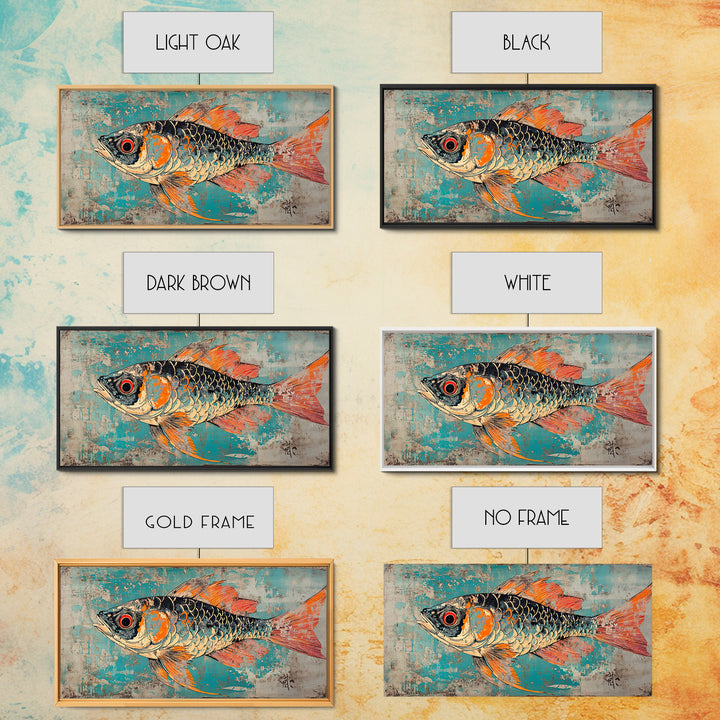 Orange And Teal Koi Fish Canvas Print, Japanese Wall Art, Coastal Animal Art, Vibrant Ocean Decor, Marine Life Print, Gift