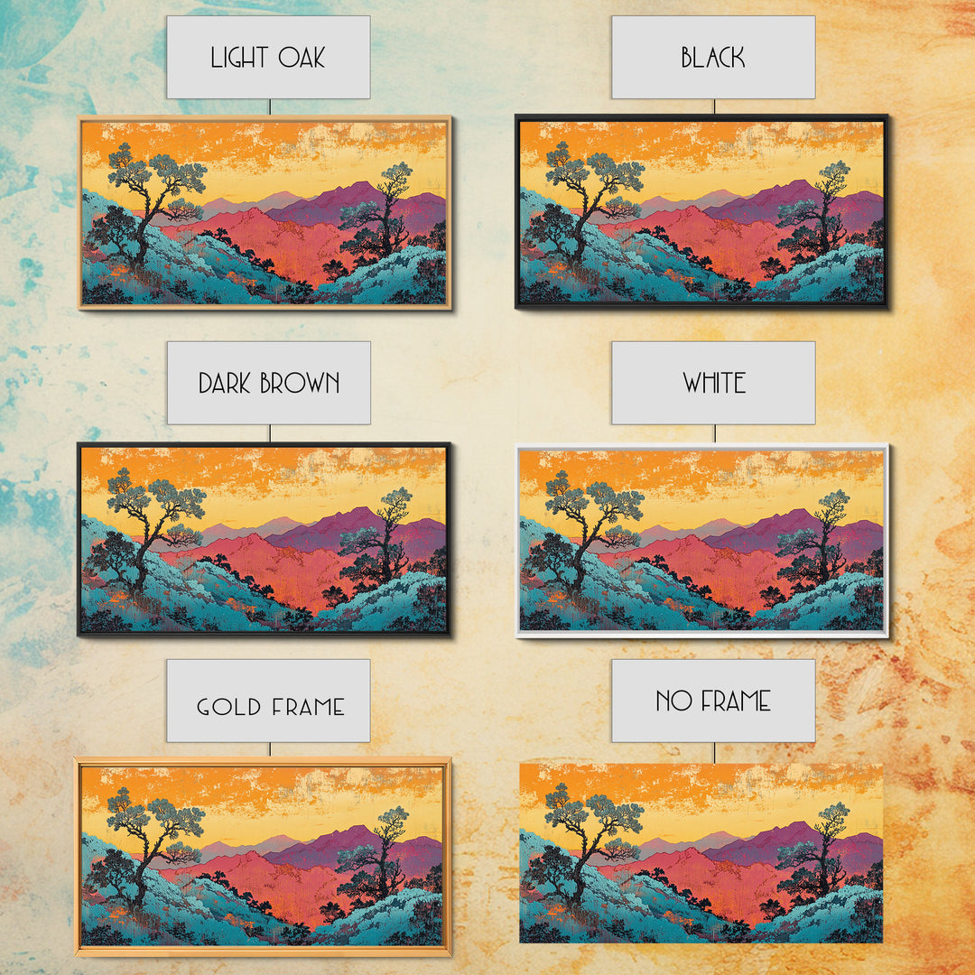 Teal And Purple Mountain Sunset Wall Art, Colorful Landscape Canvas, Southwestern Decor, Large Living Room Art Print, Housewarming Gift