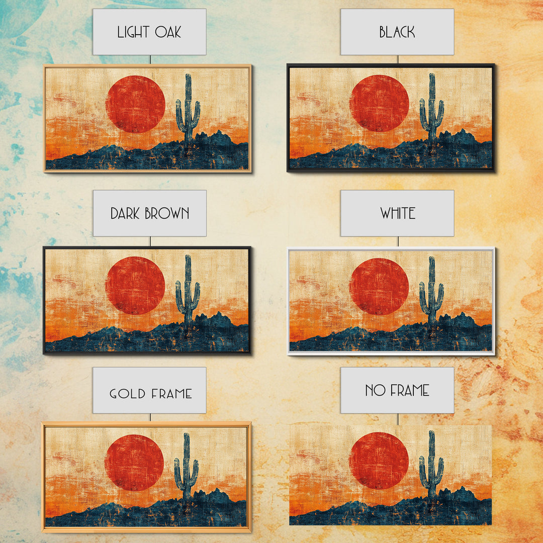 Red Sun Saguaro Cactus Desert Canvas Print, Southwestern Wall Art, Boho Western Decor, Rustic Living Room Statement Gift