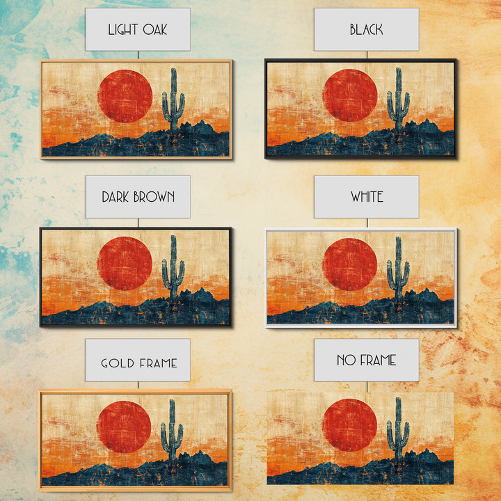 Red Sun Saguaro Cactus Desert Canvas Print, Southwestern Wall Art, Boho Western Decor, Rustic Living Room Statement Gift
