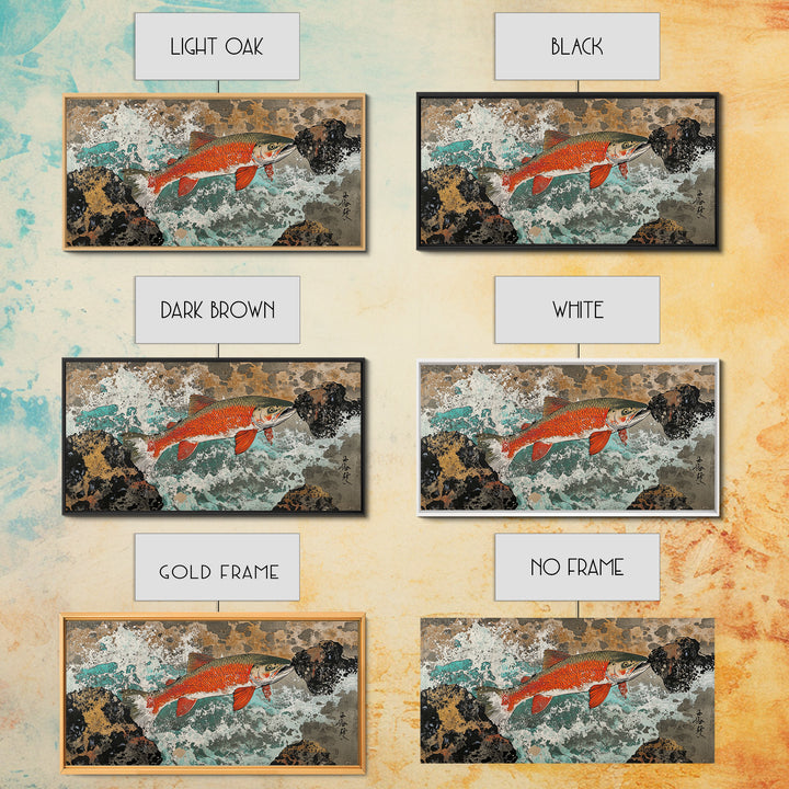 Red River Fish Among Rocks Framed Canvas Print, Japanese Gyotaku Wall Art, Nautical Wildlife Decor, Angler Lake House Gift