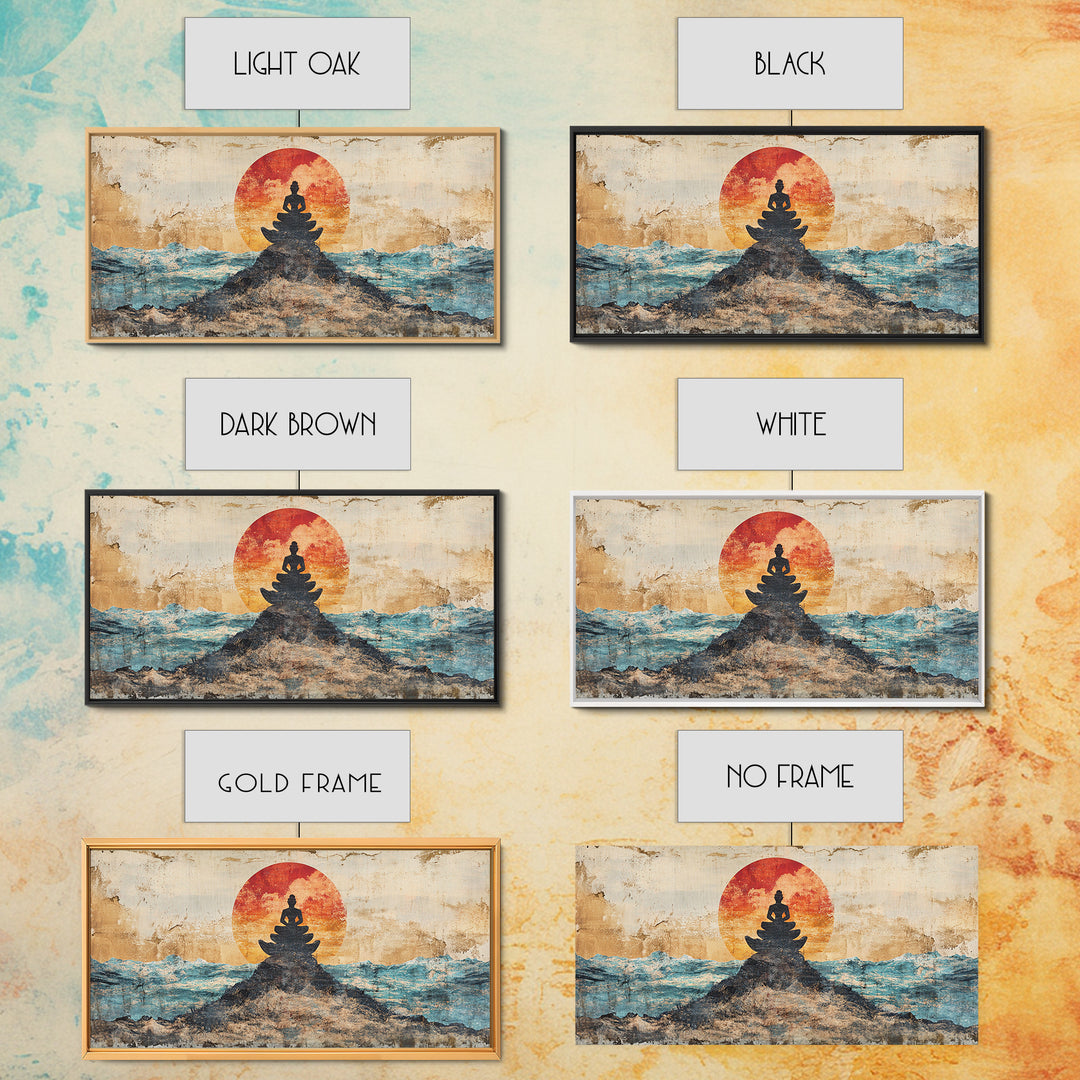 Buddha Meditation On Ocean Rocks Wall Art, Zen Canvas Print, Spiritual Decor, Mindfulness Art, Yoga Room Wall Decor, Calming Wall Art