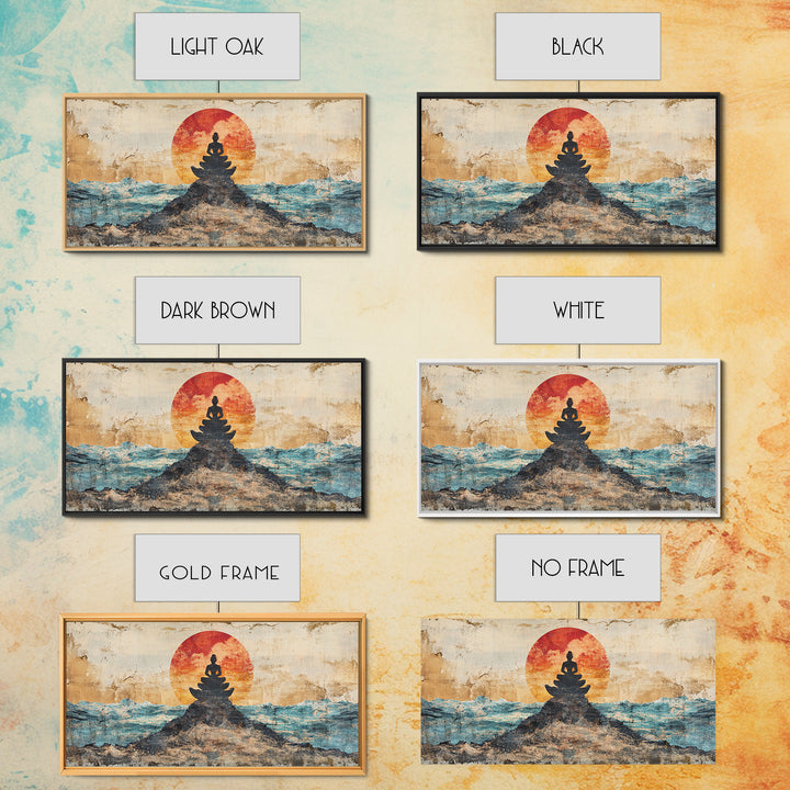 Buddha Meditation On Ocean Rocks Wall Art, Zen Canvas Print, Spiritual Decor, Mindfulness Art, Yoga Room Wall Decor, Calming Wall Art