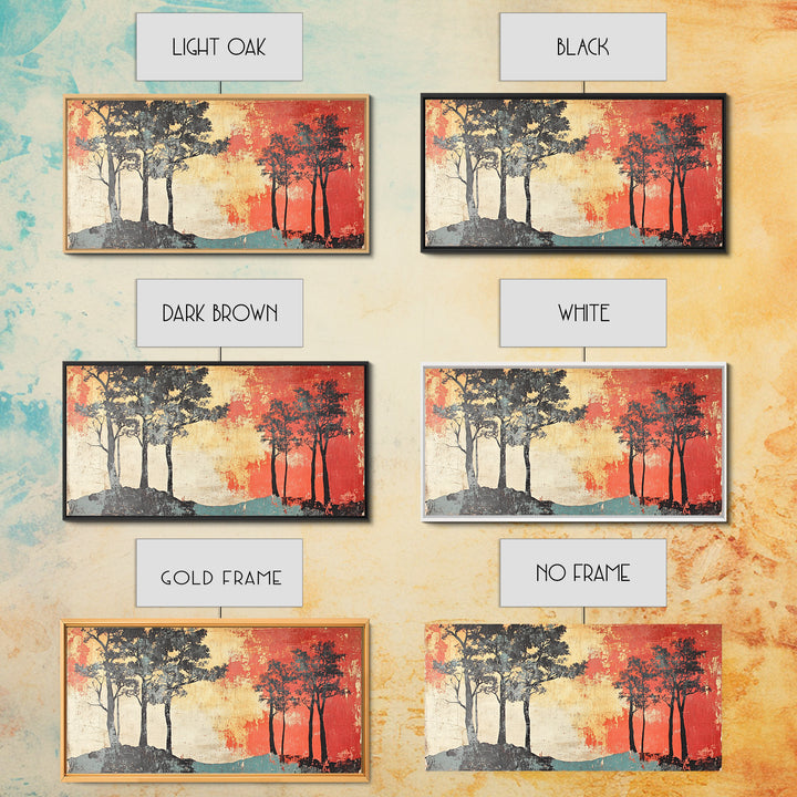 Silhouette Trees With Red Sky Wall Art, Abstract Landscape Canvas Print, Modern Rustic Decor, Wide Horizontal Wall Art Print