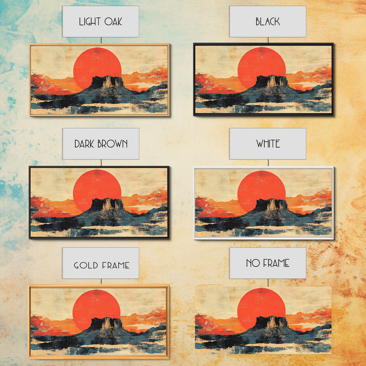 Desert Mesa Red Sun Wall Art, Southwestern Landscape Canvas Print, Modern Western Decor, Large Horizontal Living Room Art