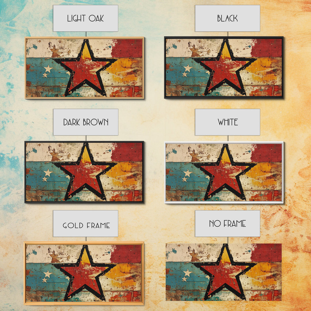 Distressed Red Star On Teal And Gold Abstract Wall Art, Retro Americana Canvas Print, Bold Rustic Home Decor For Man Cave Or Office