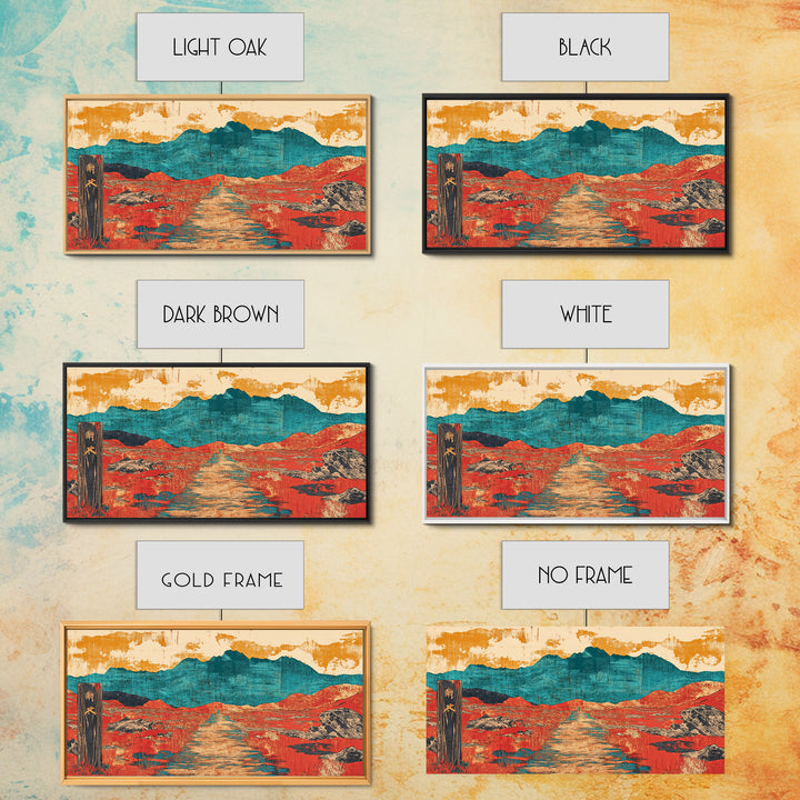 Red Desert Road To Turquoise Mountains Canvas Print, Southwestern Landscape Art, Boho Western Decor, Large Living Room Wall Art