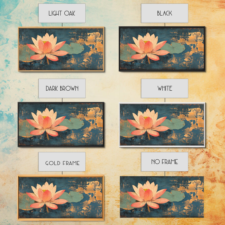 Pink Lotus Flower On Teal Water Wall Art, Zen Canvas Print, Botanical Asian Decor, Meditation Room Spa Wall Decor, Calming Art