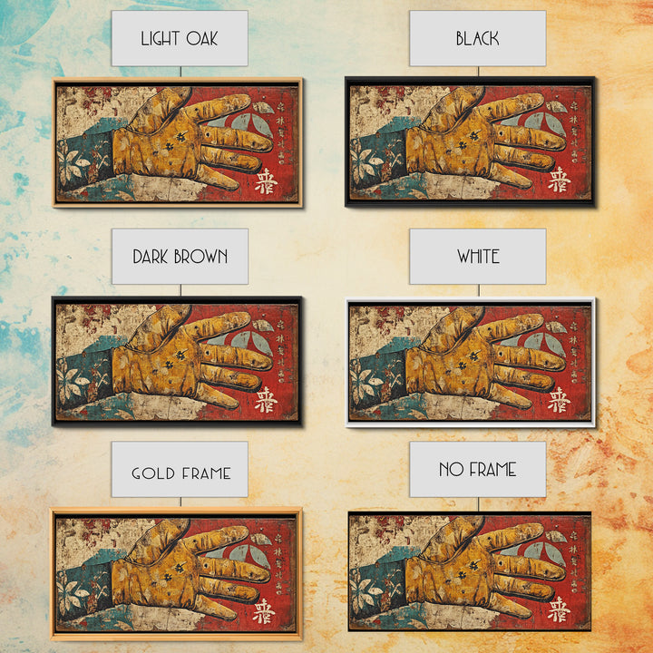 Antique Illustrated Gloved Hand On Red Teal Ground Wall Art, Surreal Canvas Print For Eclectic Decor And Statement Wall Decor