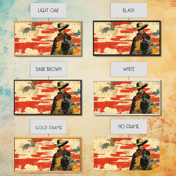 Lone Cowboy Under Red Sky Wall Art, Western Canvas Print, Rustic Ranch Decor, Masculine Office Art, Gift For Him, Cowboy Wall Decor