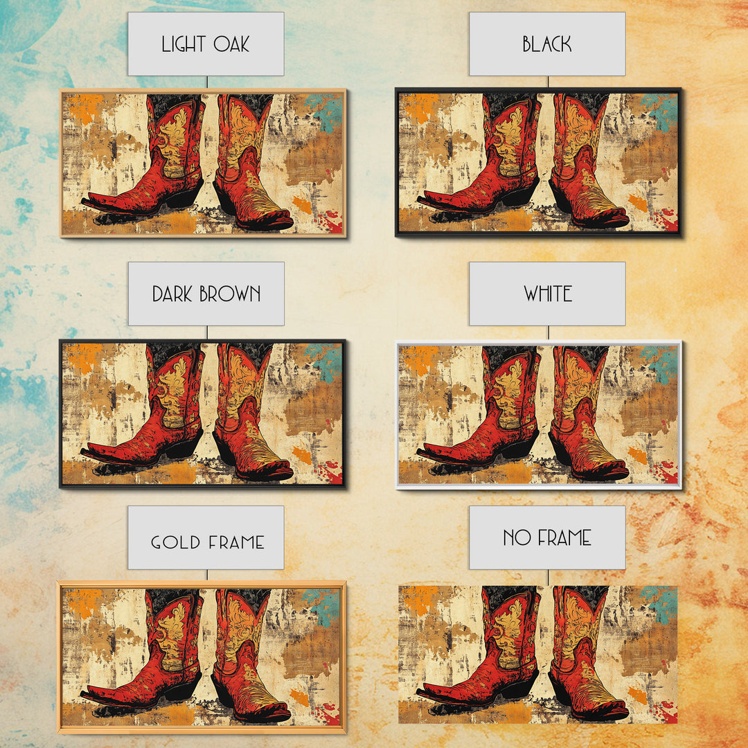 Red Embroidered Cowboy Boots Wall Art, Western Canvas Print, Cowgirl Decor, Rustic Farmhouse Gift, Statement Western Decor
